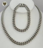 (4-7151) Stainless Steel - 8mm Curb Link Men Set - 24''. - Fantasy World Jewelry