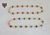 (1-0142-1) Gold Laminate - 7mm Multicolor Evil Eye Anklet - 10" - BGF