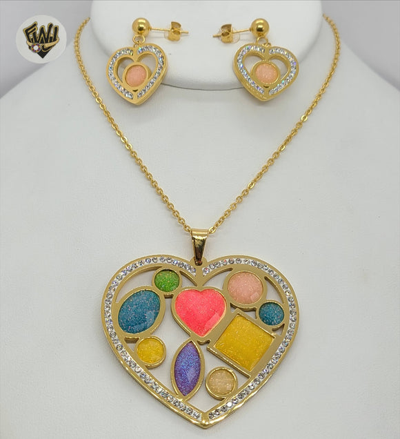 (4-9009-1) Stainless Steel - 2mm Rolo Colorful Heart Set- 20