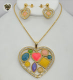 (4-9009-1) Stainless Steel - 2mm Rolo Colorful Heart Set- 20". - Fantasy World Jewelry