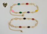 (1-0254) Gold Laminate - 2mm Multicolor Link Anklet - 8" - BGO