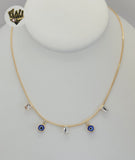 (1-6203) Gold Laminate - Box Link Evil Eye Necklace - BGF