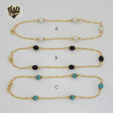 (1-0132) Gold Laminate - 2mm Figaro Link Bead Anklets - 10" - BGO - Fantasy World Jewelry