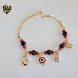 (1-0688) Gold Laminate Bracelet - 2.5mm Rolo Link w/ Azabache- 7.5"- BGF - Fantasy World Jewelry