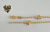 (1-0478) Gold Laminate Bracelet - 2.5mm Balls Link w/ Hearts - 7.5" - BGF - Fantasy World Jewelry