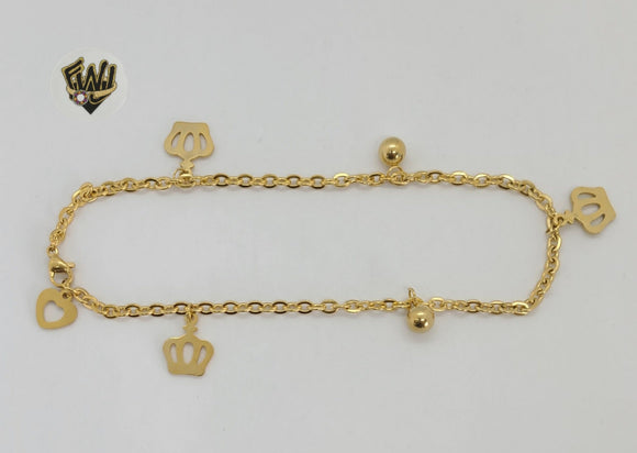 (4-3300) Stainless Steel - 2.5mm Rolo Link Charms Anklet - 10.5