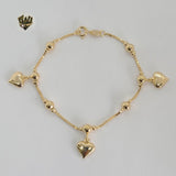 (1-0485) Gold Laminate - 1mm Link Bracelet with Hearts - 7" - BGF - Fantasy World Jewelry