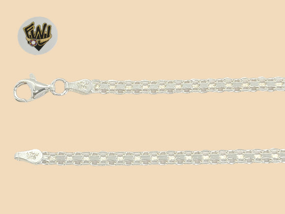 (2-0128) 925 Sterling Silver - 3mm Bismark Link Anklet - 10