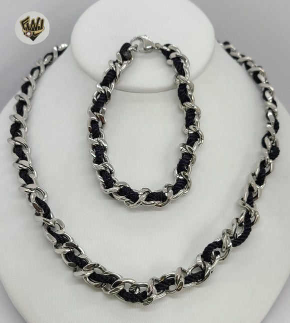 (4-7132) Stainless Steel - 9mm Alternative Link Men Set - 22''. - Fantasy World Jewelry