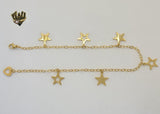 (4-3300-3) Stainless Steel - 2.5mm Star Charms Anklet - 10.5" - Fantasy World Jewelry