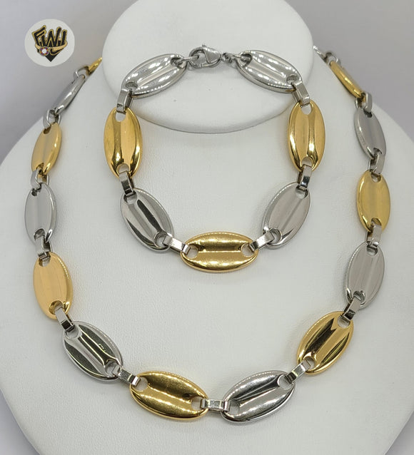 (4-7112) Stainless Steel - 13.5mm Puff Marine Link Men Set - 22