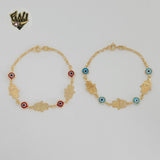 (1-0669) Gold Laminate - 2mm Link Hamsa Hand Evil Eye Bracelet - 7.5" - BGF