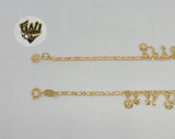 (1-0175) Gold Laminate - 2.5mm Figaro Link Charms Anklet - 10" - BGF - Fantasy World Jewelry