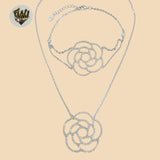(2-66087) 925 Sterling Silver - 2mm Link Zircon Flower Set. - Fantasy World Jewelry