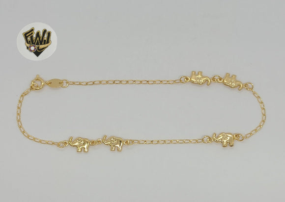 (1-0052) Gold Laminate - 2mm Open Link Elephants Anklet - 10
