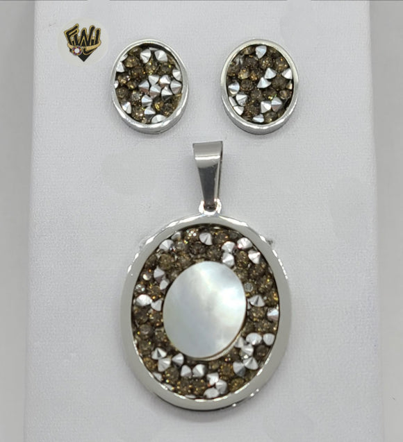 (4-9028-A) Stainless Steel - Zircon Oval Set. - Fantasy World Jewelry