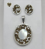 (4-9028-A) Stainless Steel - Zircon Oval Set. - Fantasy World Jewelry