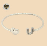 (2-0636) 925 Sterling Silver - 3mm Heart Bangle - 2.1/2" - Fantasy World Jewelry