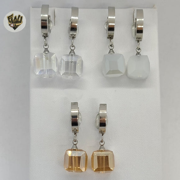 (4-2101) Stainless Steel - Zircon Square Hoops. - Fantasy World Jewelry