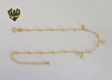 (1-0172) Gold Laminate - 1mm Rolo Link Beads Link Anklet - 10” - BGF