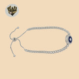 (2-0322) 925 Sterling Silver - 3mm Zircon Link Evil Eye Adjustable Bracelet.