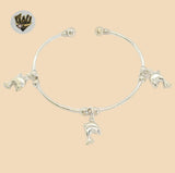 (2-0703) 925 Sterling Silver - 2mm Dolphins Bangle - 2.1/2" - Fantasy World Jewelry
