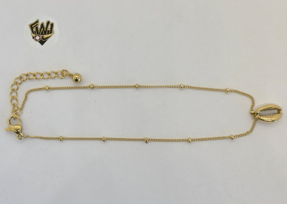 (4-3309) Stainless Steel - 1mm Curb Link Shell Anklet - 8