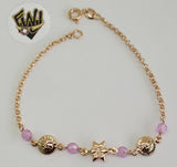 (1-0774) Gold Laminate - 2.5mm Rolo Link W/ Charms Bracelet - 7.5" - BGO - Fantasy World Jewelry