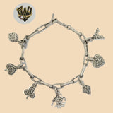(2-0462) 925 Sterling Silver - 5mm Link Charms Bracelet - 7.5" - Fantasy World Jewelry