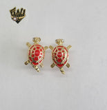 (1-2663-G) Gold Laminate - Red Turtle Hoops - BGO - Fantasy World Jewelry