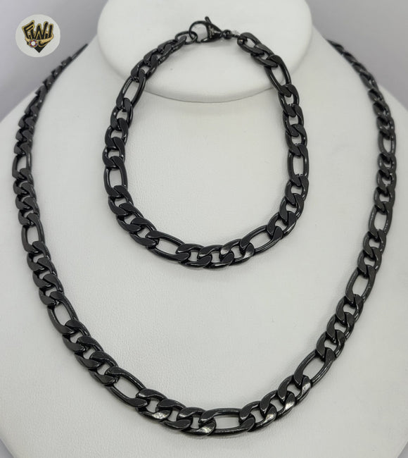 (4-7120) Stainless Steel - 7.5mm Figaro Link Men Set - 24''. - Fantasy World Jewelry
