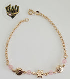 (1-0774) Gold Laminate - 2.5mm Rolo Link W/ Charms Bracelet - 7.5" - BGO - Fantasy World Jewelry