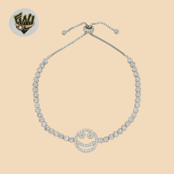 (2-0449) 925 Sterling Silver - 3mm Happy Face Adjustable Bracelet.