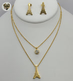 (4-9086) Stainless Steel - 1.5mm Eiffel Tower Set - 16". - Fantasy World Jewelry