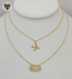 (1-6291) Gold Laminate - Plane and Cloud Layering Necklace - BGF - Fantasy World Jewelry