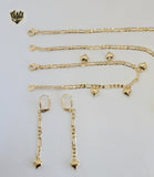 (1-6194) Gold Laminate - Figaro Chain Set with Charms - BGO - Fantasy World Jewelry