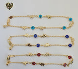 (1-0068) Gold Laminate - 2mm Elephant & Evil Eye Anklet - 10" - BGF - Fantasy World Jewelry