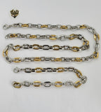 (4-7138) Stainless Steel - 7.5mm Two Tone Link Men Set - 24''. - Fantasy World Jewelry