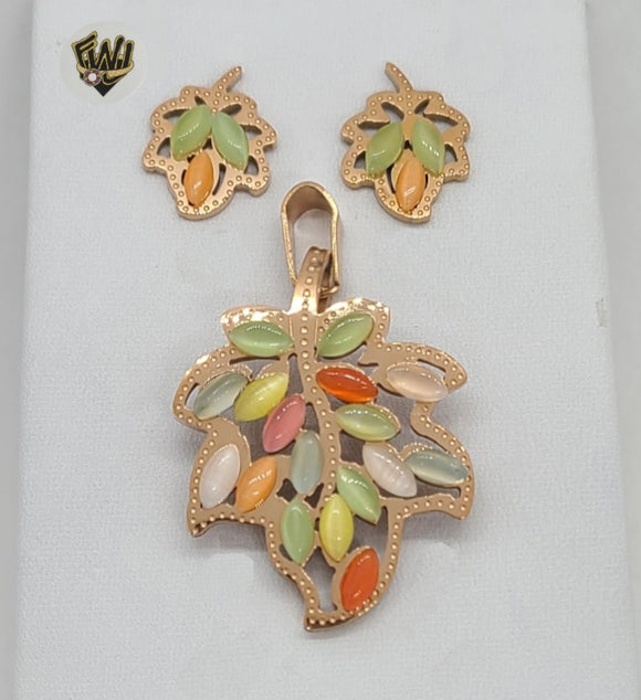 (4-9016) Stainless Steel - Colorful Leaf Set. - Fantasy World Jewelry