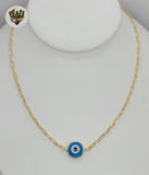 (1-6066) Gold Laminate - 3mm Paper Clip Link Evil Eye Necklace - 18" - BGF - Fantasy World Jewelry