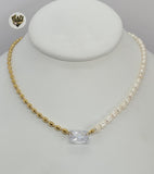 (4-7011) Stainless Steel - 4mm Pearl and Balls Necklace. - Fantasy World Jewelry