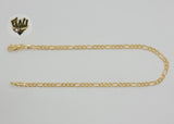 (1-0003) Gold Laminate - 3mm Figaro Link Anklet - 10” - BGF