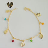 (1-0936) Gold Laminate - 1.5mm Figaro Link W/ Charms Bracelet - 7" - BGF - Fantasy World Jewelry