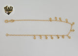 (1-0202) Gold Laminate - 2mm Rolo Link Heart Charms Anklet - 10” - BGF