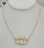 (1-6066) Gold Laminate - Evil Eye Long Necklace - BGF - Fantasy World Jewelry