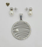 (4-9105) Stainless Steel - CZ Pearls Set. - Fantasy World Jewelry