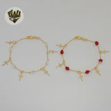(1-0620) Gold Laminate - 1mm Crosses Charms Bracelet - 7.5" - BGF