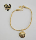(1-0582) Gold Laminate Bracelet- 2mm Rope Link Bracelet w/Charm - 7'' - BGO - Fantasy World Jewelry
