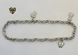 (4-3303) Stainless Steel - 5mm Rolo Link w/ Charms Anklet - 9.5" - Fantasy World Jewelry