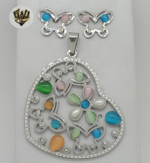 (4-9035) Stainless Steel - Colorful Butterfly Heart Set. - Fantasy World Jewelry